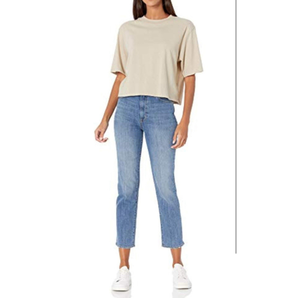 The Drop Womens Sand Short Sleeve Crew Neck Boxy Oversized Cropped T-Shirt M